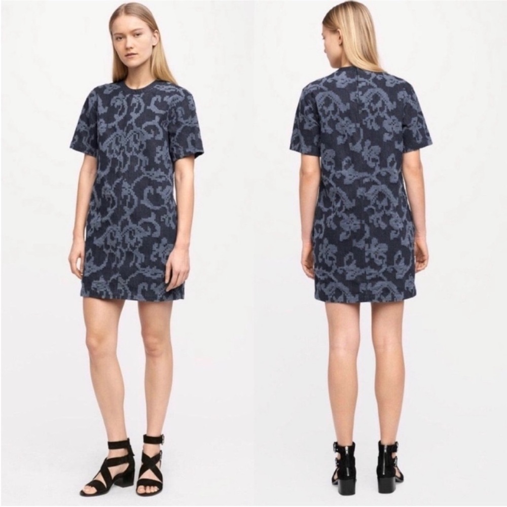 Rag & Bone Esmond Laser Cut Short Sleeve Denim Mini Dress.